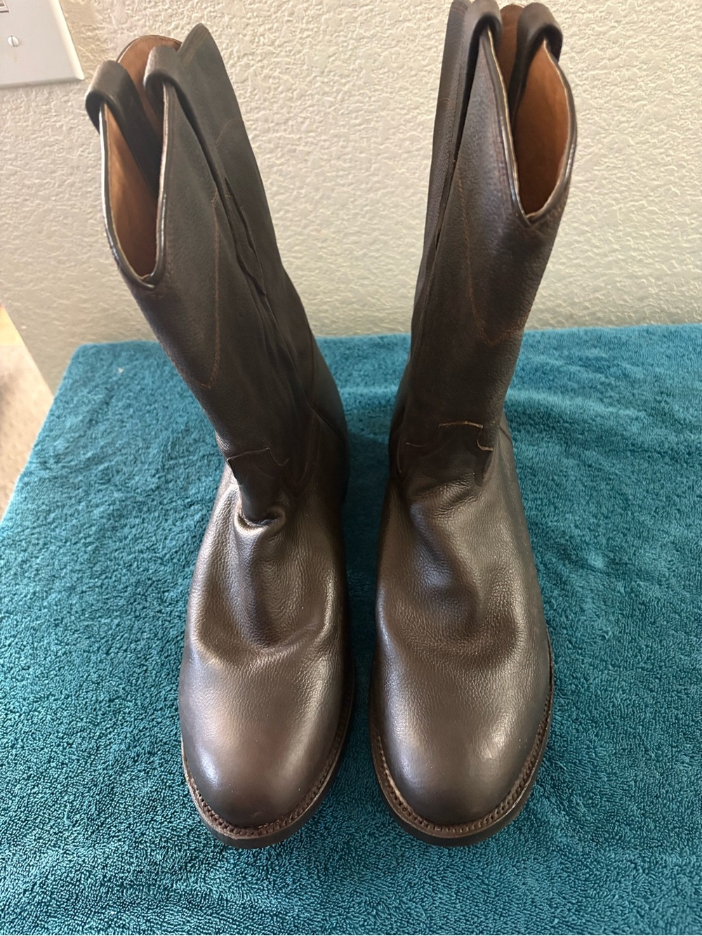 Yellow-Lined Brown Men’s Cowboy Boots Size 11 D
